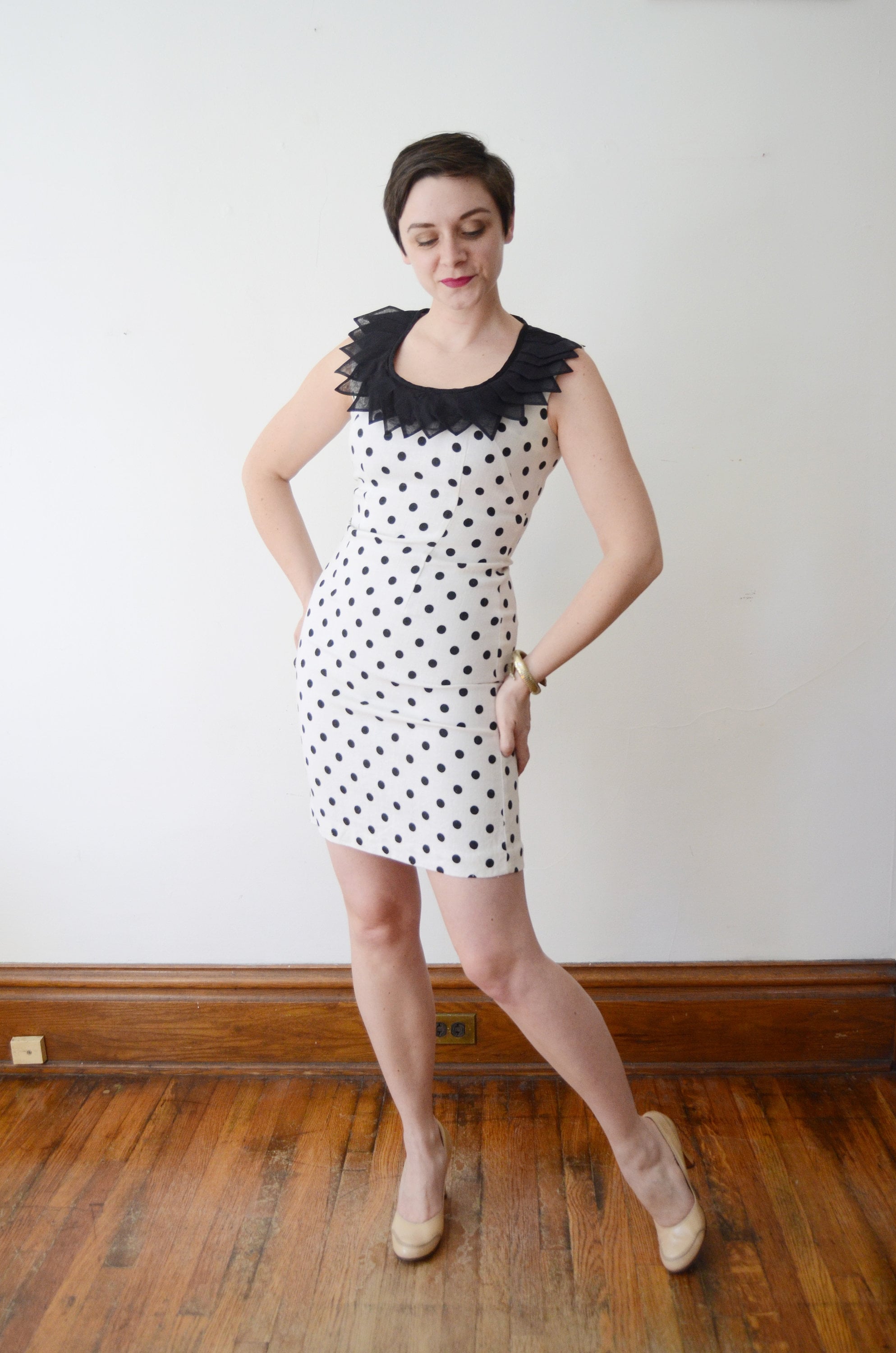 1960s Black and White Polka Dot Dress - XS/S