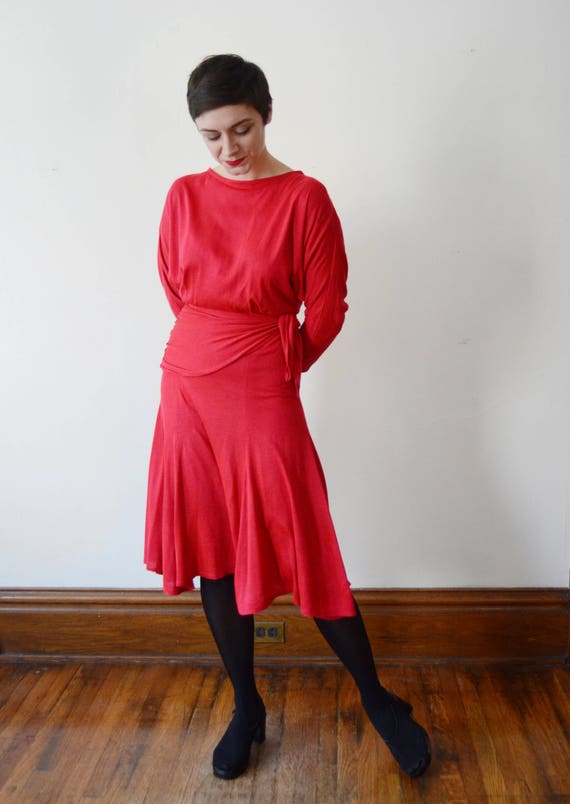 1980s Red Jersey Dress - M - image 8