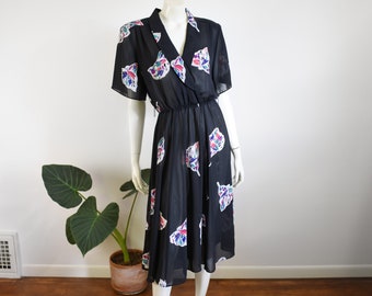 1980s Sheer Patterned Dress - M/L