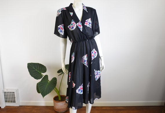 1980s Sheer Patterned Dress - M/L