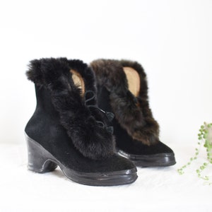 1940s Rabbit Fur Black Galoshes - 5.5