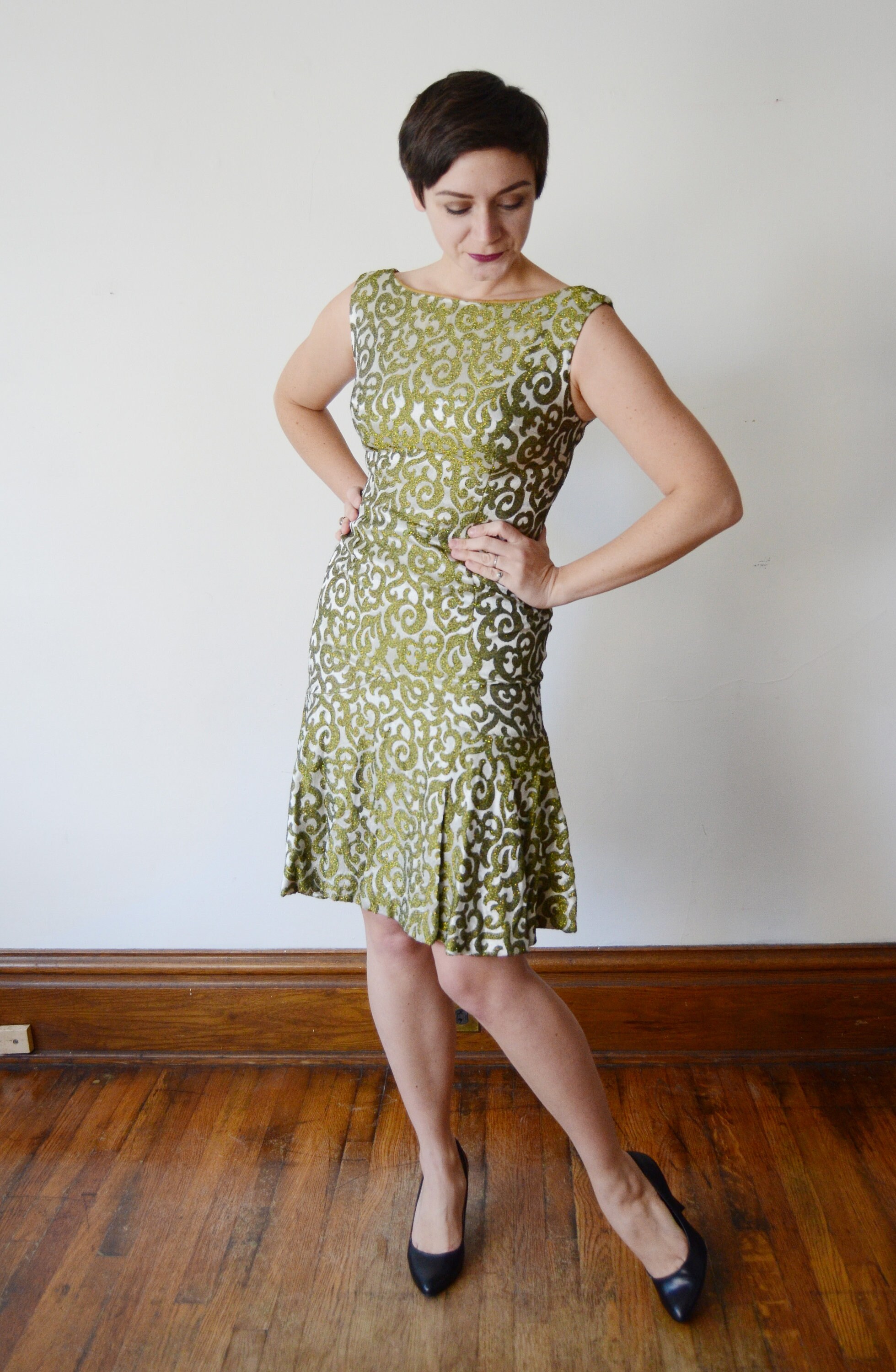 1960s Metallic Mermaid Hem Dress - S