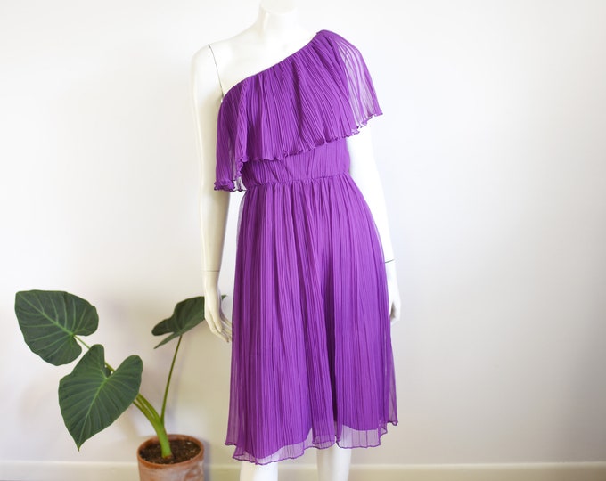 70s Miss Elliette One Shoulder Purple Dress - XS/S