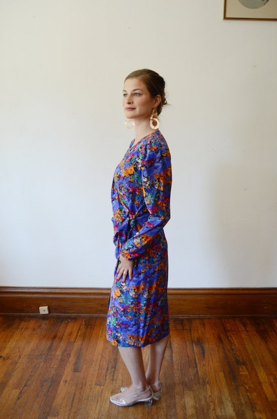 1980s Floral Print Silk Wrap Dress - M - image 9