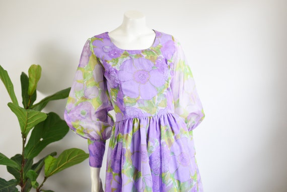 1960s Purple Floral Mini Dress - S - image 3