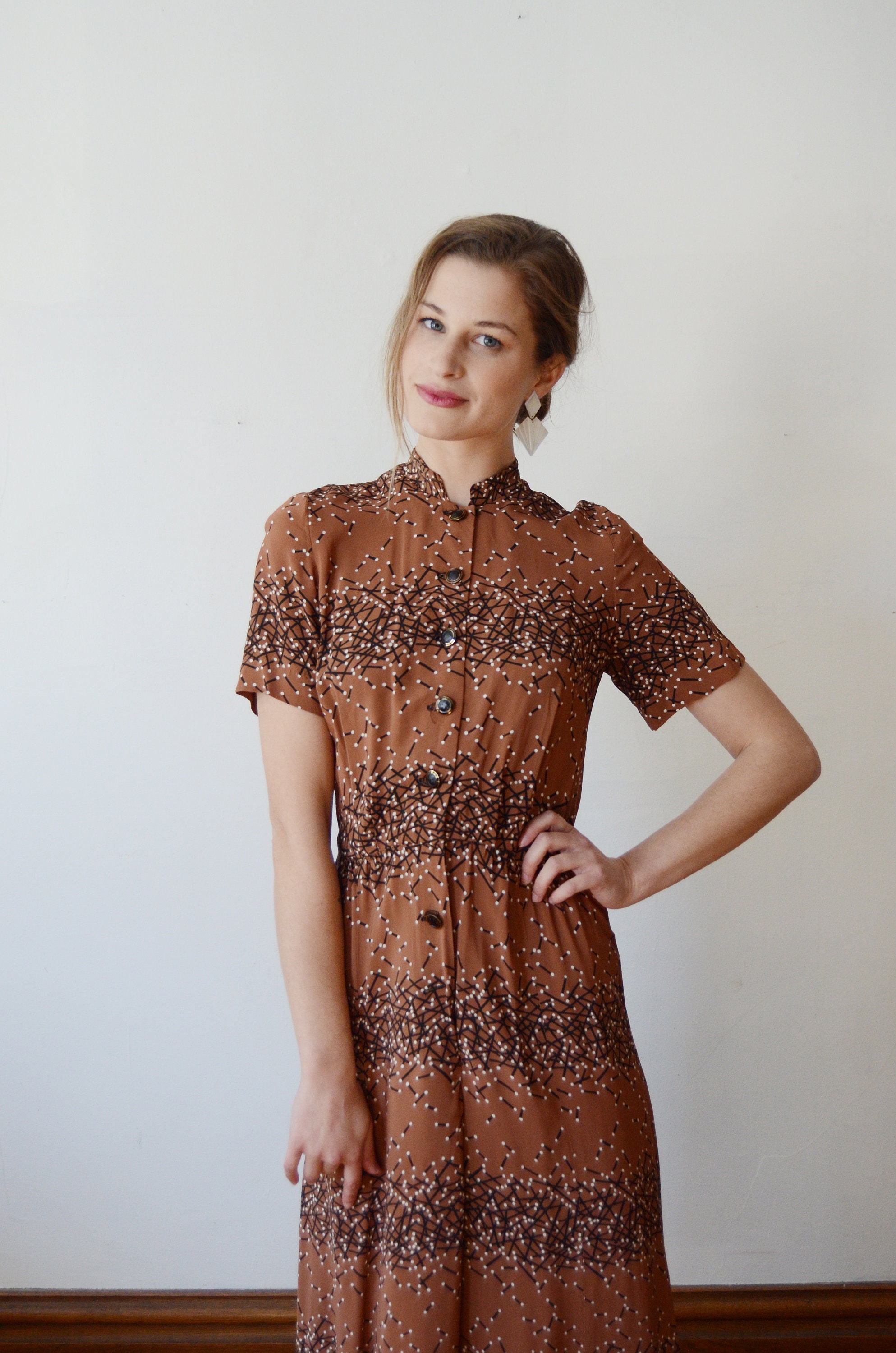 1940s Printed Rayon Dress S