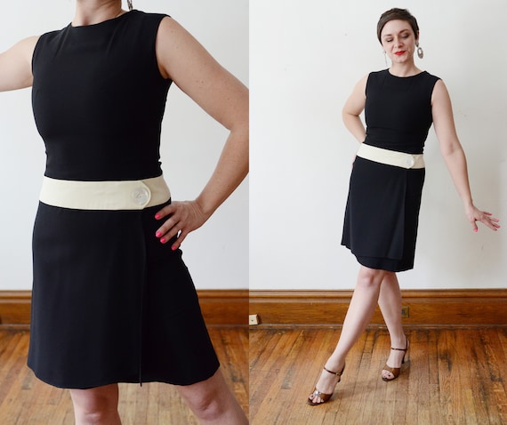 1960s Mod Black and White Dropwaist Dress - XS/S