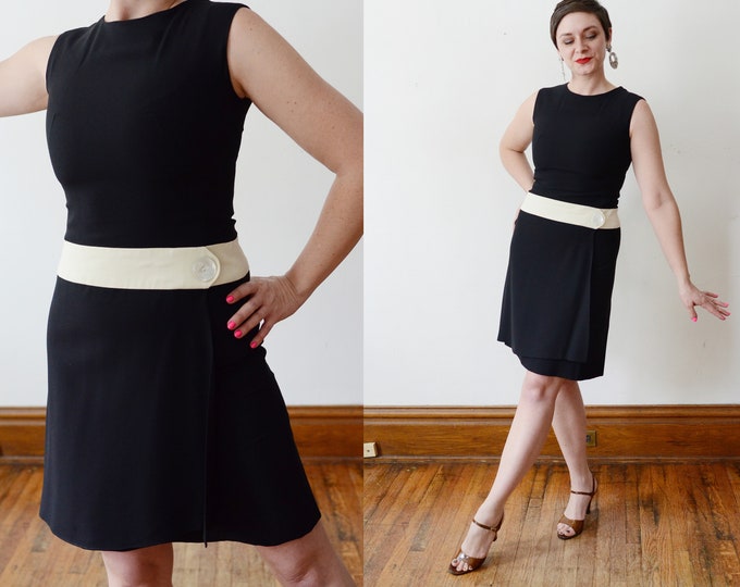 1960s Mod Black and White Dropwaist Dress - XS/S