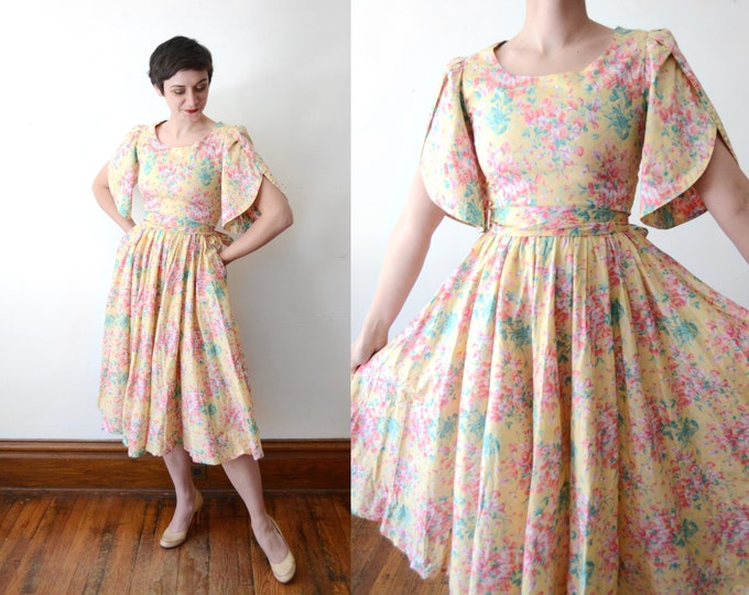 1980s Floral Cotton Dress - XS
