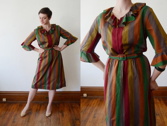 1950s Striped Zip Front Dress - M/L