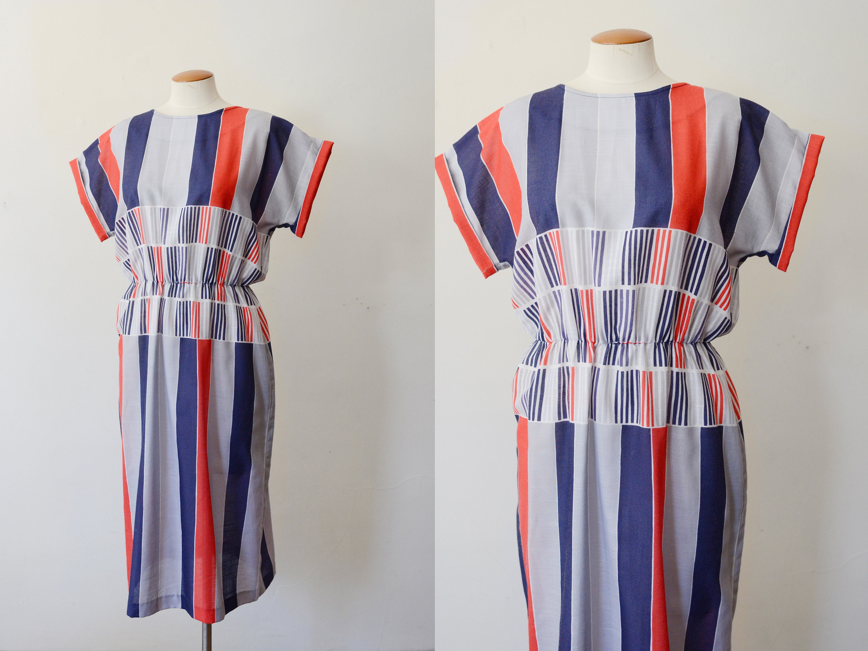 1980s Striped Dress - M