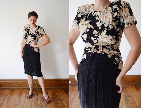 1980s Floral Rayon Dress - S/M
