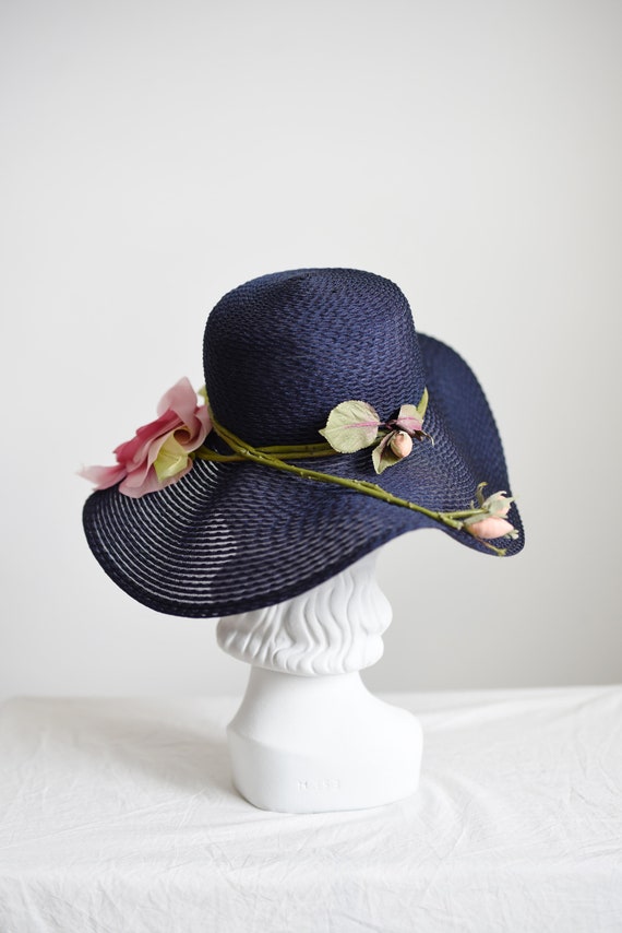 Navy 1970s Sunhat with Huge Flower - image 7