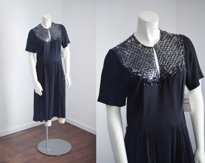 As Is 1940s Sequined Rayon Crepe Dress - S