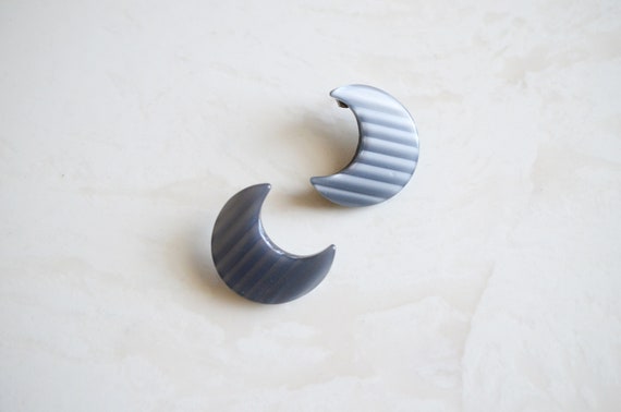SALE Grey Plastic Crescent Moon Earrings