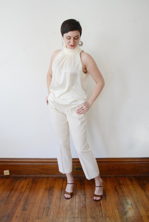 1980s Sleeveless Turtleneck Blouse - M