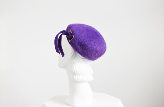 1960s Purple Mohair Beret Hat - image 1