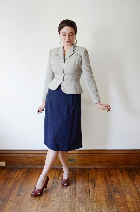 1940s Grey Fitted Blazer - S
