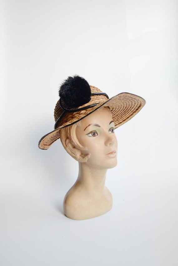 1940s/1950s Straw Sunhat with Pom Pom
