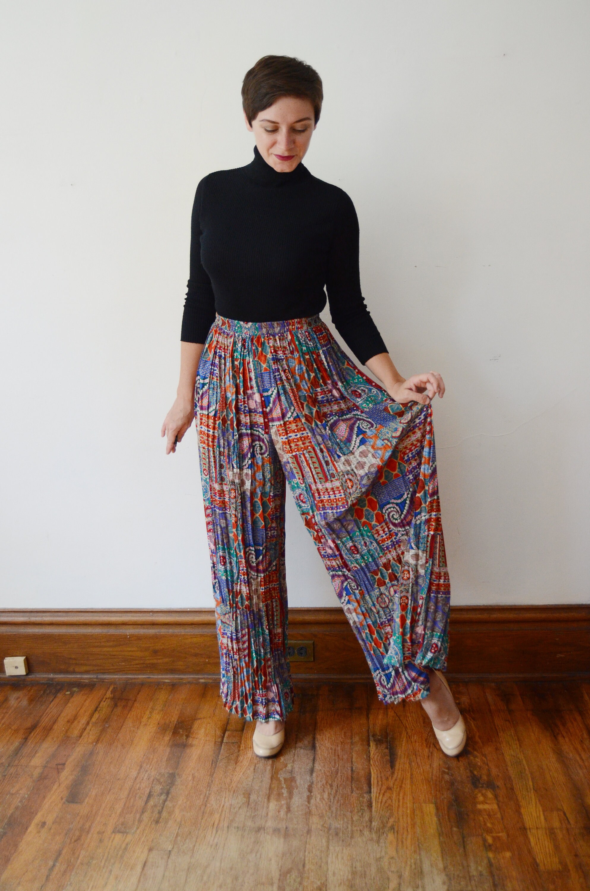 wide leg patterned pants