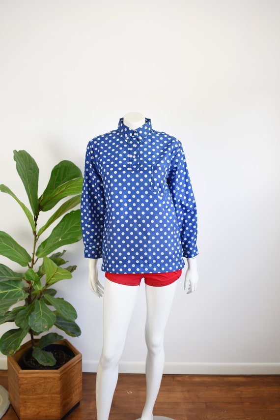 1970s Nylon Polka Dot Ski Blouse - S - image 2