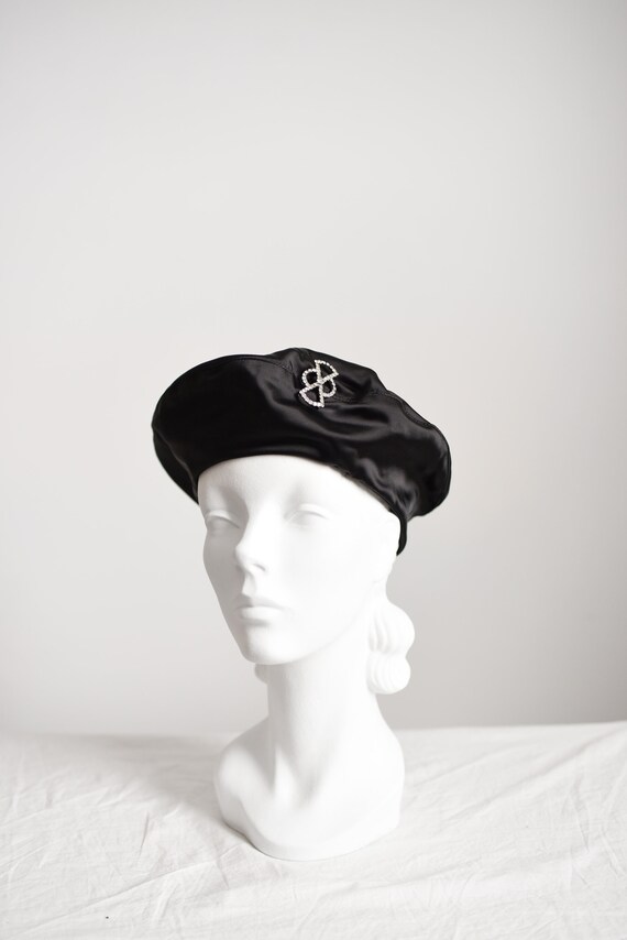 60s Frank Olive Black Satin Beret - image 2