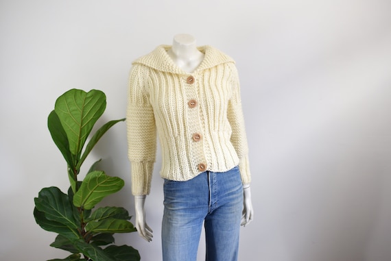 70s Handknit Cropped Cardigan - XS/S - image 1