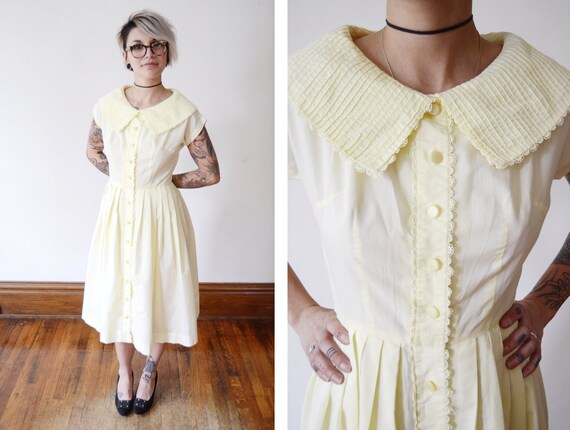 1950s Pale Yellow Shirt Dress S - Etsy