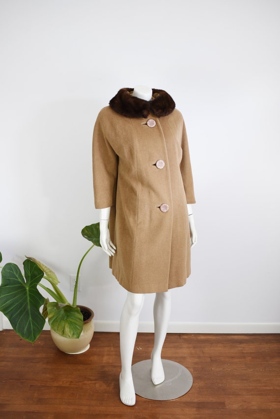 1950s Jacobsons Brown Wool Coat with Mink Collar … - image 2