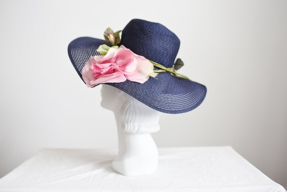 Navy 1970s Sunhat with Huge Flower - image 3