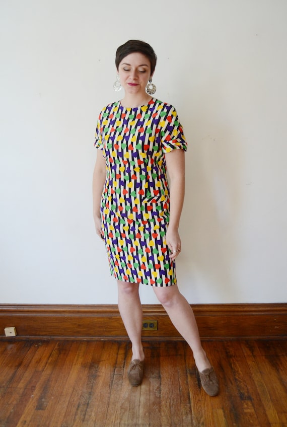 1980s Silk Heart Print Dress - M/L