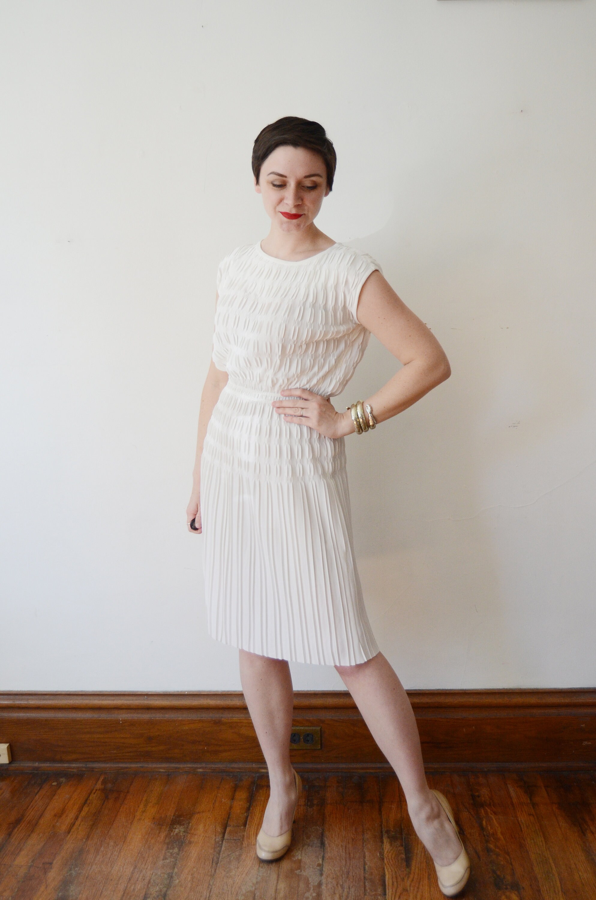 1960s White Pleated Nylon Dress - S/M/L
