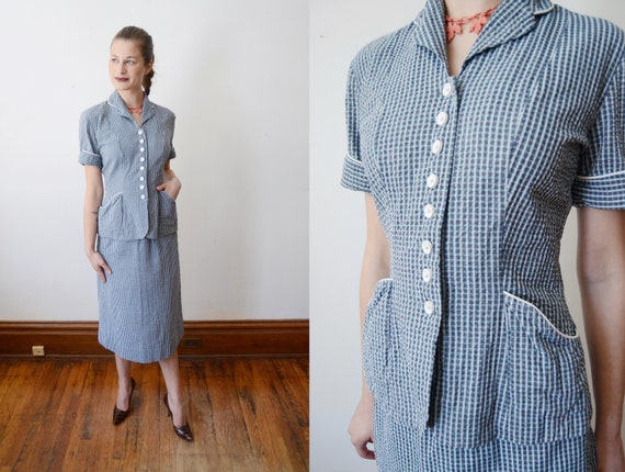 1940s Plaid Seer Sucker Suit - XS