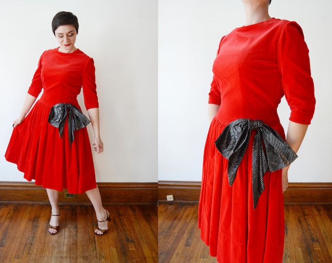 1950s Red Velveteen Dress - M