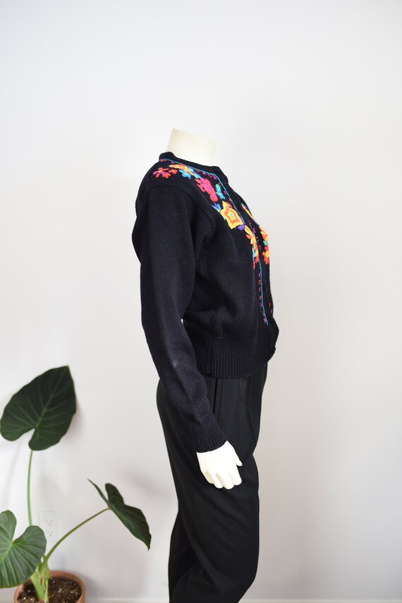 80s Floral Embroidered Cardigan - M - image 5