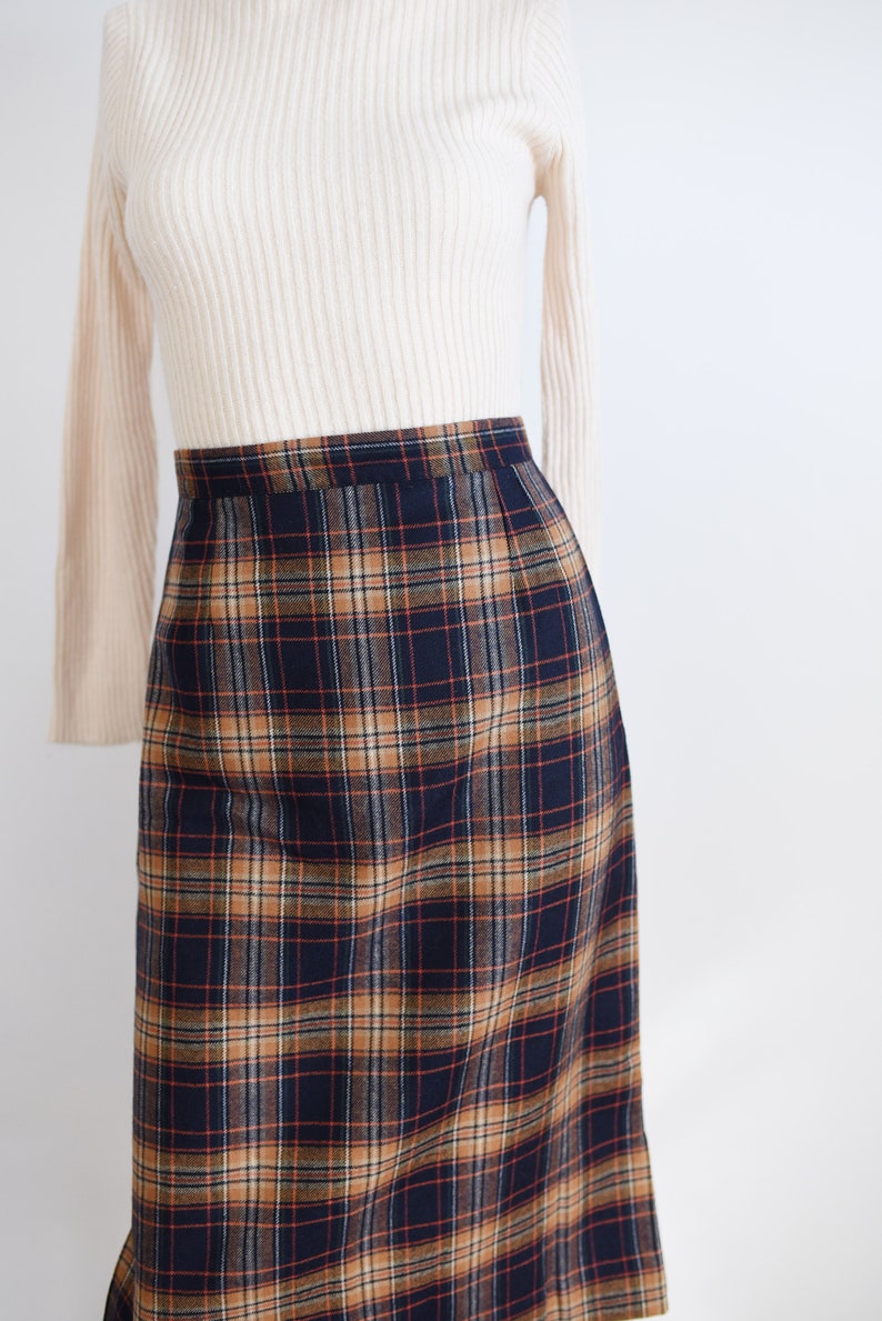 1950s Navy Plaid Pencil Skirt XS image 3