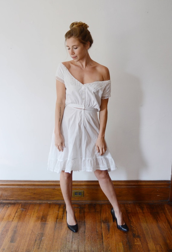 1910s Marcella Skirt Drawer - White Cotton Bloome… - image 6