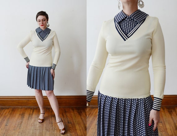 1960s Polka Dot Drop-Waist Dress - S