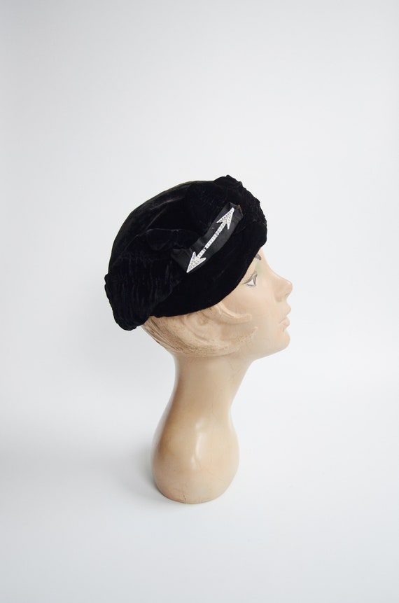 1930s Black Velvet Turban Hat