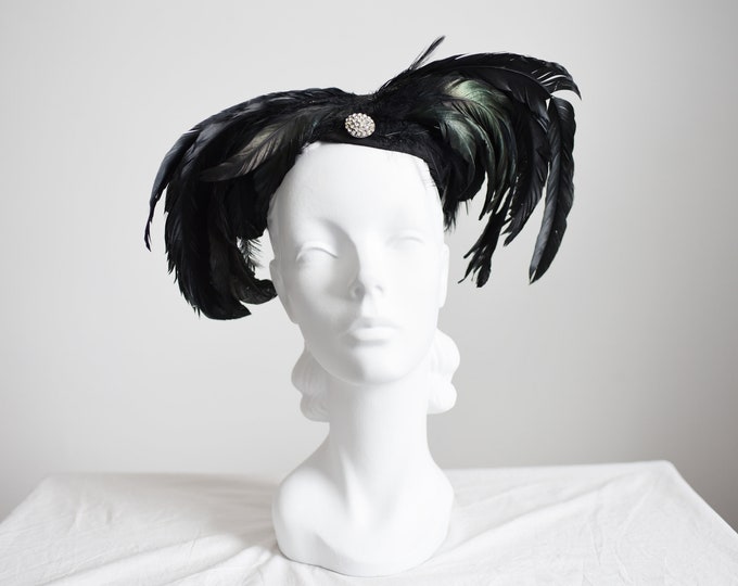 30s/40s Black Feather Showgirl Hat