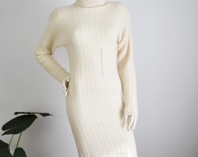 1980s Wool Ivory Sweaterdress - M