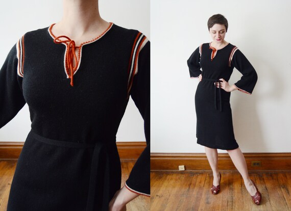 1970s Black Sweater Dress - S/M