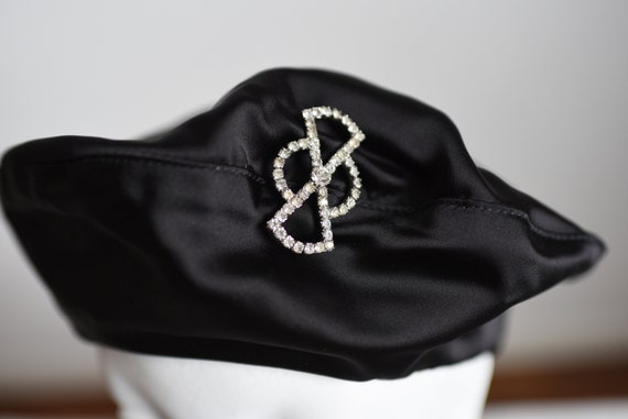 60s Frank Olive Black Satin Beret - image 3