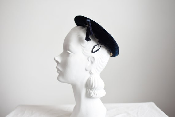 SALE 1950s Blue Velvet Hat