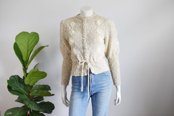 1980s Oatmeal Juliet Sleeve Cardigan - XS/S