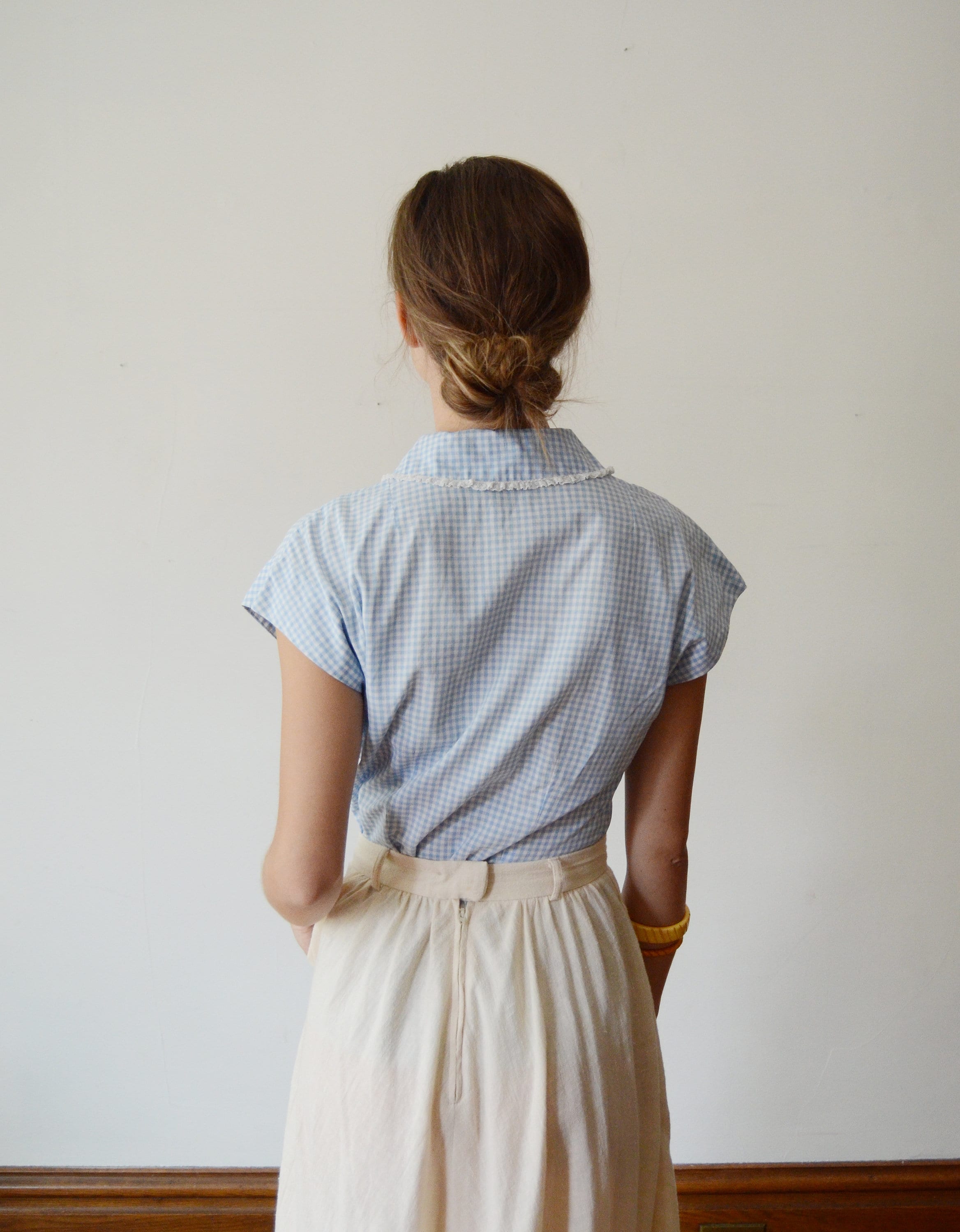 1950s Blue Gingham Blouse S