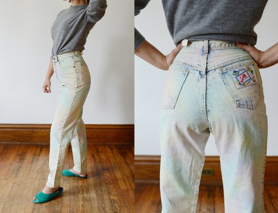 1980s Pastel Highwaisted Acid Wash Jeans - XS