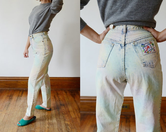 1980s Pastel Highwaisted Acid Wash Jeans - XS