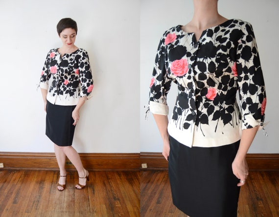 1990s Maggy London Rose Silk Suit - M/L