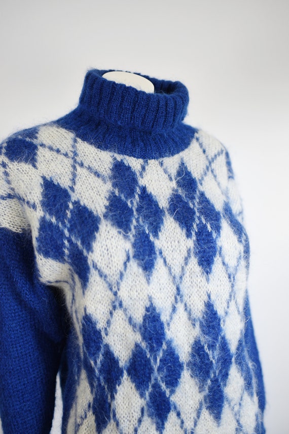 1980s Mohair Blue Argyle Sweater - L/XL - image 3